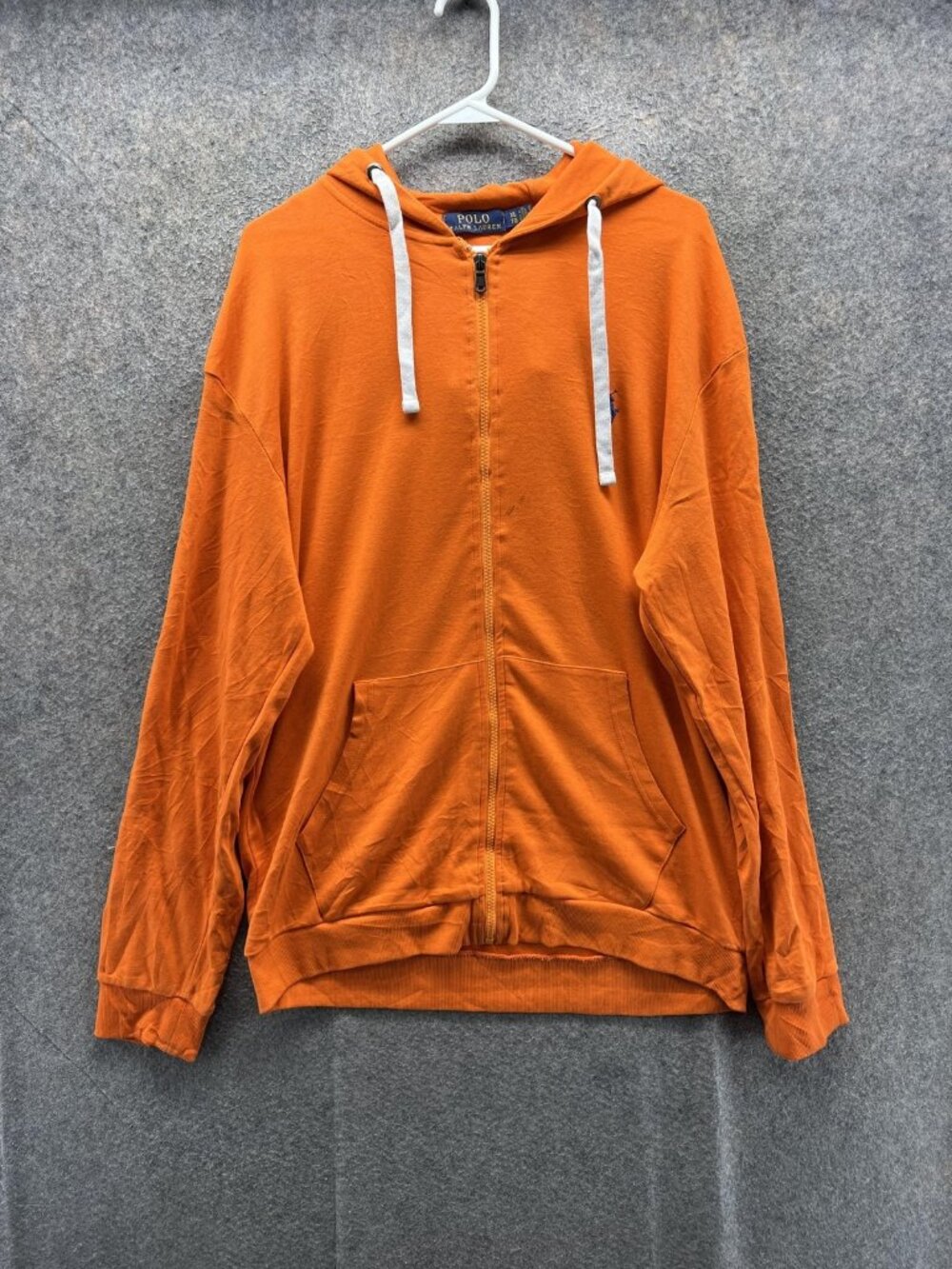 Polo Ralph Lauren Hoodie Mens XL Orange Full Zip Lightweight Logo Sweatshirt